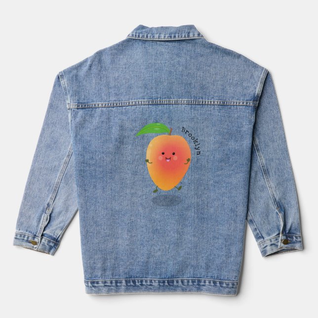 Niedliche Happy Mango Cartoon Illustration Jeansjacke (Rückseite)