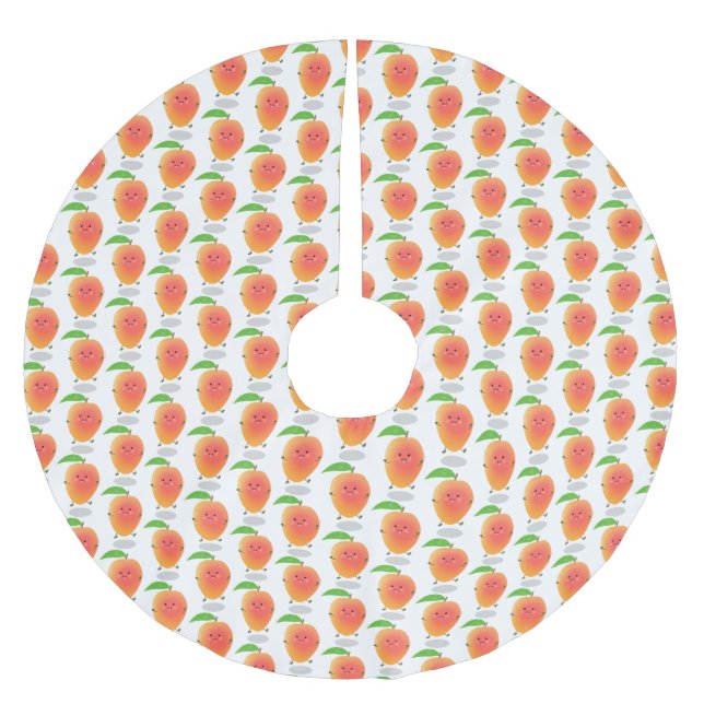 Niedliche Happy Mango Cartoon Illustration Polyester Weihnachtsbaumdecke (Vorderseite)