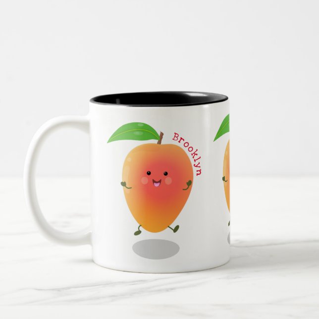 Niedliche Happy Mango Cartoon Illustration Zweifarbige Tasse (Links)