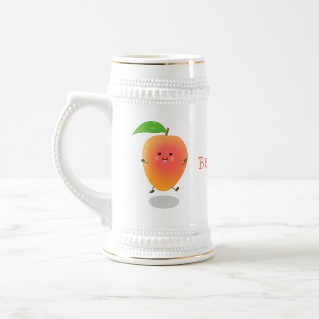 Niedliche Happy Mango Gelb Cartoon Illustration Bierglas (Links)