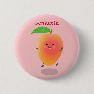 Niedliche Happy Mango Gelb Cartoon Illustration Button