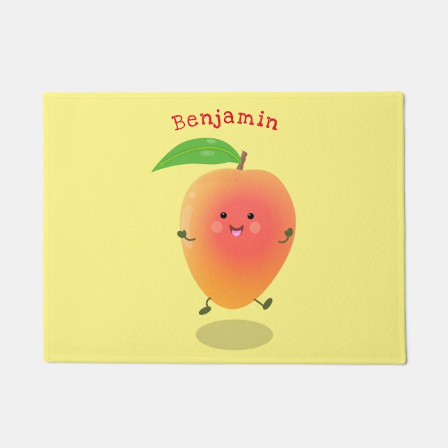 Niedliche Happy Mango Gelb Cartoon Illustration Fußmatte (Vorderseite)