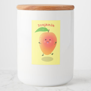 Niedliche Happy Mango Gelb Cartoon Illustration Lebensmitteletikett