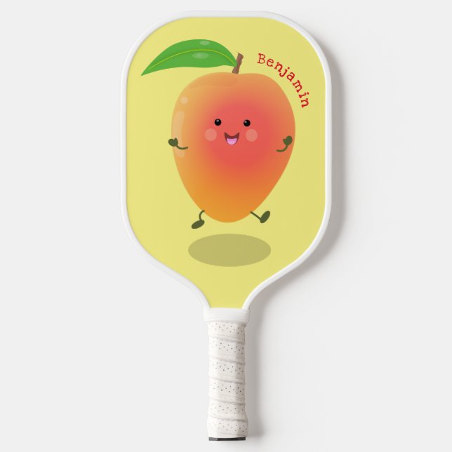 Niedliche Happy Mango Gelb Cartoon Illustration Pickleball Schläger (Vorderseite)