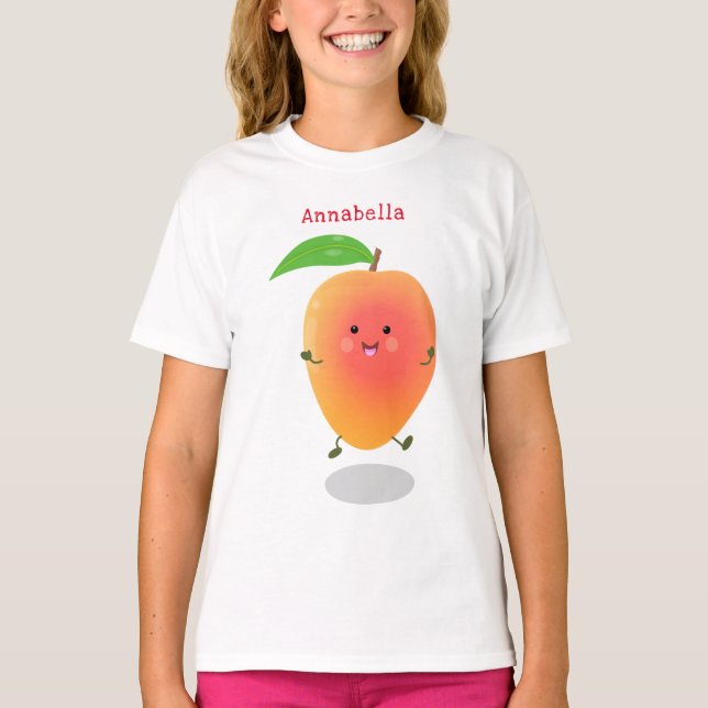 Niedliche Happy Mango Gelb Cartoon Illustration T-Shirt (Vorderseite)