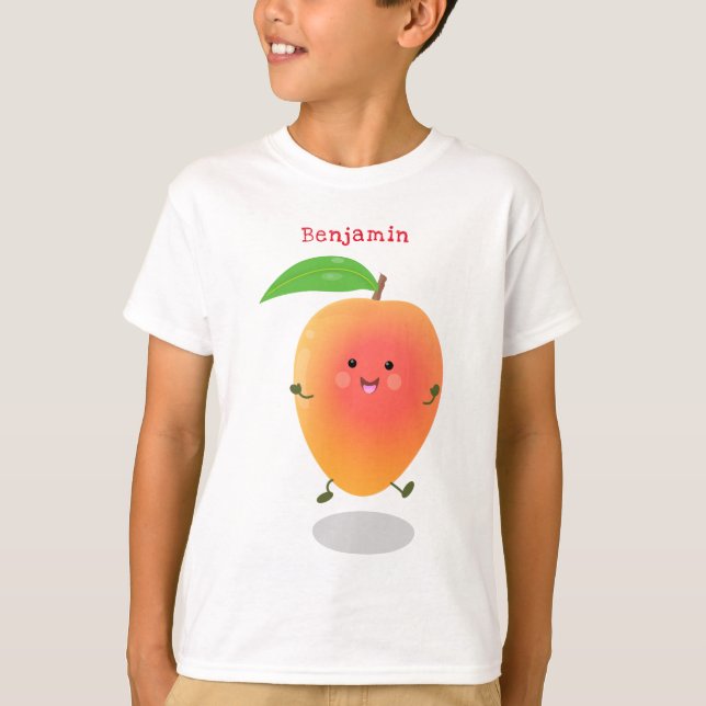 Niedliche Happy Mango Gelb Cartoon Illustration T-Shirt (Vorderseite)