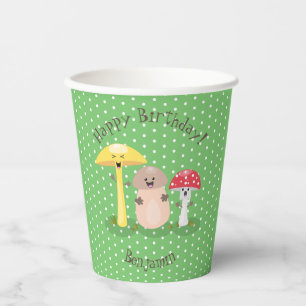Niedliche Happy Pilz Cartoon Illustration Pappbecher