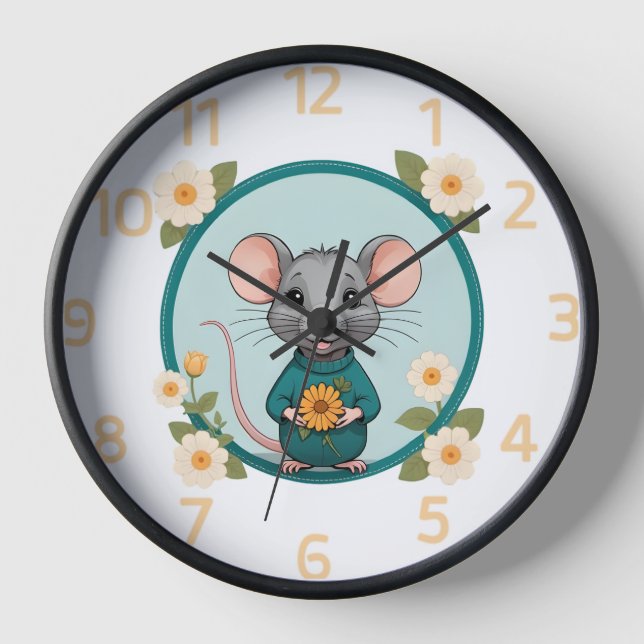 Niedliche Happy ratty mit Blume Uhr (Vorderseite)