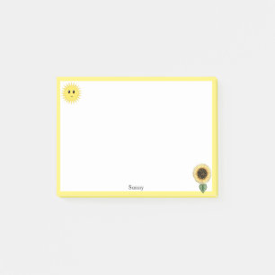 Niedliche Happy Sun, Sonnenblumen und Gelb Rahmen Post-it Klebezettel