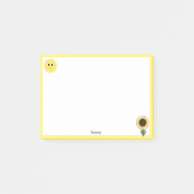 Niedliche Happy Sun, Sonnenblumen und Gelb Rahmen Post-it Klebezettel (Vorderseite)