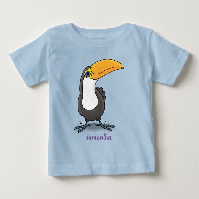 Niedliche Happy Toucan Blue Green Cartoon Illustra Baby T-shirt (Vorderseite)