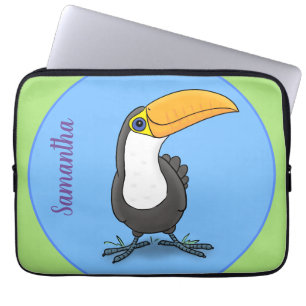 Niedliche Happy Toucan Blue Green Cartoon Illustra Laptopschutzhülle
