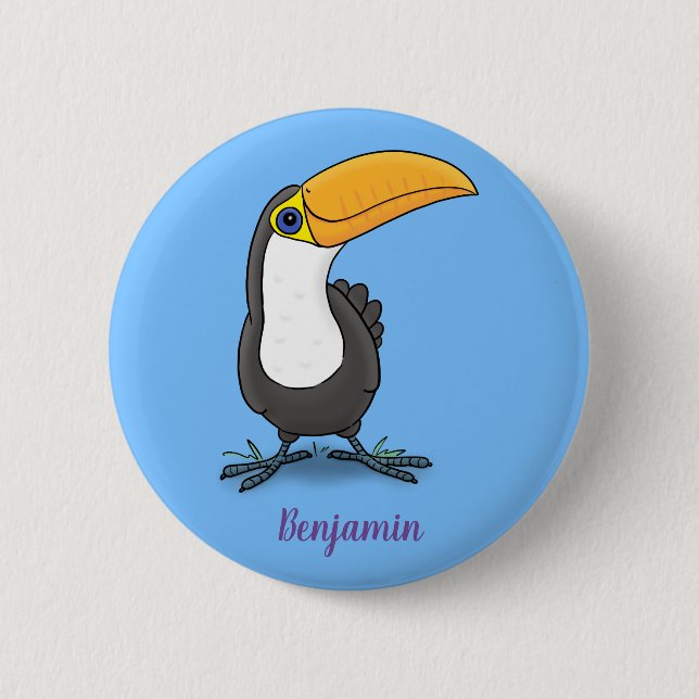 Niedliche Happy Toucan Cartoon-Abbildung Button (Vorderseite)