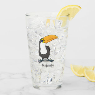 Niedliche Happy Toucan Cartoon-Abbildung Glas