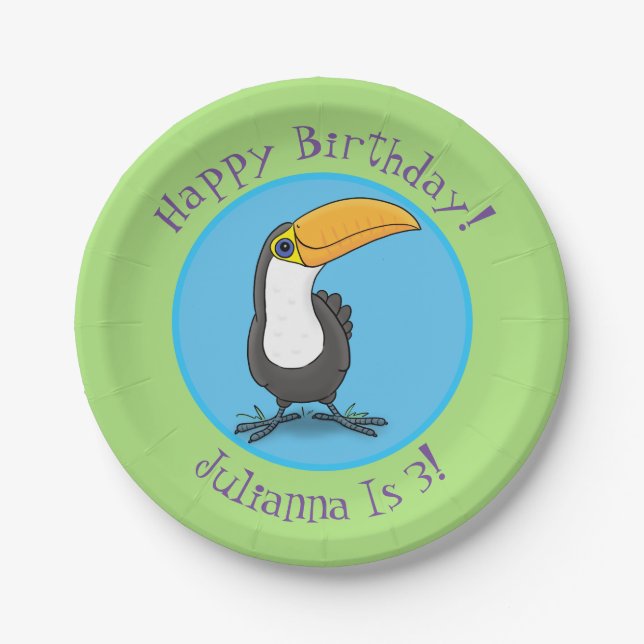 Niedliche Happy Toucan Cartoon-Abbildung Pappteller (Vorderseite)