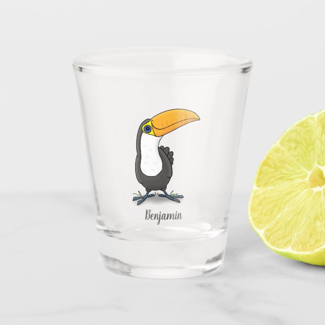 Niedliche Happy Toucan Cartoon-Abbildung Schnapsglas (Vorderseite)