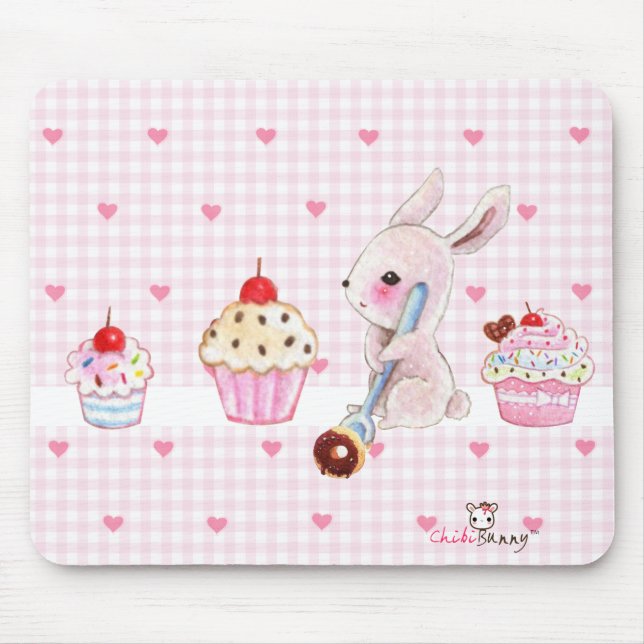 Niedliche Häschen- und kawaiikleine kuchen Mousepad (Vorne)
