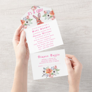 Niedliche Hasen-Blume Es ist eine Girl-Baby-Dusche All In One Einladung