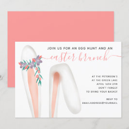 Niedliche Hasen Ohrkorallenbrunch Eizeljagd Ostern Einladung