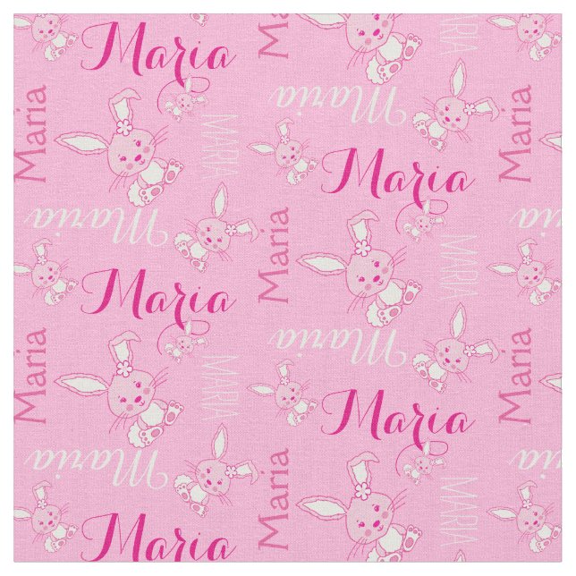 Niedliche Hasen, rosa typografische Gewebe Stoff (Nahaufnahme)