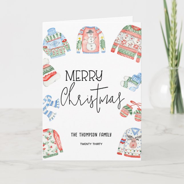 Niedliche hässliche Sweater Frohe Weihnachtsfeiert Feiertagskarte (Vorderseite)