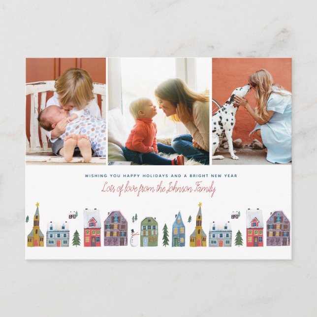 Niedliche Häuser des Weihnachtsfeiertags | | 3 Feiertagspostkarte (Vorderseite)