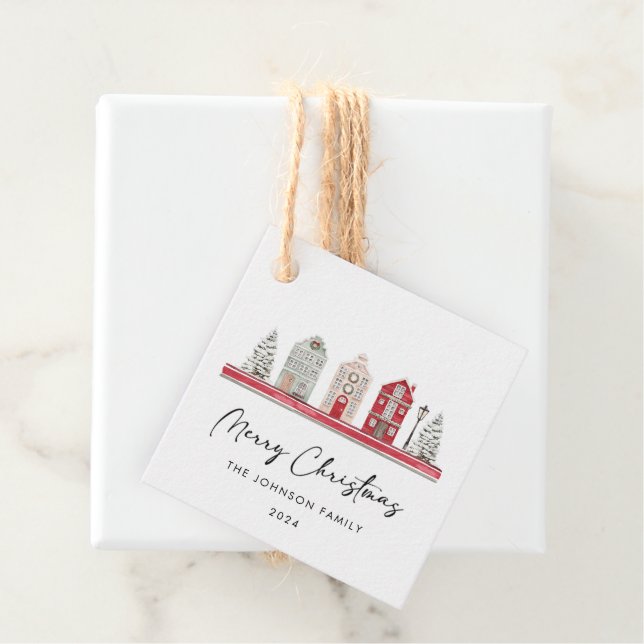 Niedliche Häuser in traditionellen Weihnachtsfarbe Geschenkanhänger (Beispiel)