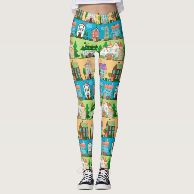 Niedliche Häuser Leggings (Vorderseite)