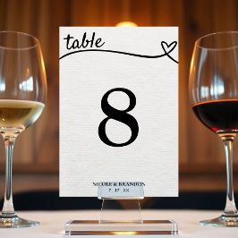 Niedliche Heart Line Hochzeit Weiß und Schwarz Tischnummer