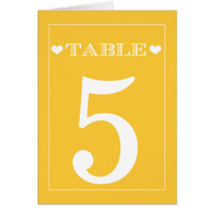 Niedliche Heart Yellow Wedding Tischnummer Cards