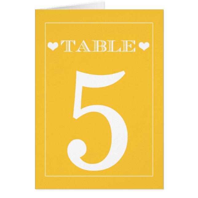 Niedliche Heart Yellow Wedding Tischnummer Cards (Vorne)