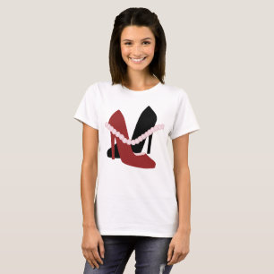Niedliche Heels Pearls Fashion Woman Red Black T-Shirt
