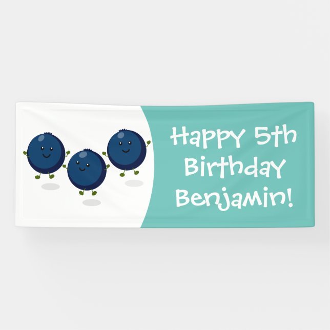 Niedliche Heidelbeeren lila Cartoon-Abbildung Banner (Horizontal)