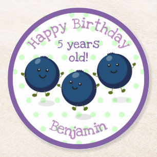 Niedliche Heidelbeerfreunde Cartoon-Illustration Runder Pappuntersetzer