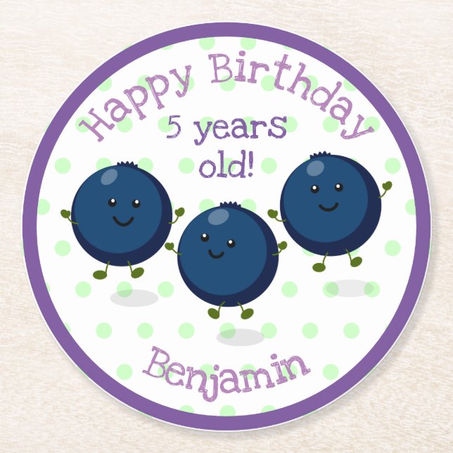 Niedliche Heidelbeerfreunde Cartoon-Illustration Runder Pappuntersetzer (Vorderseite)