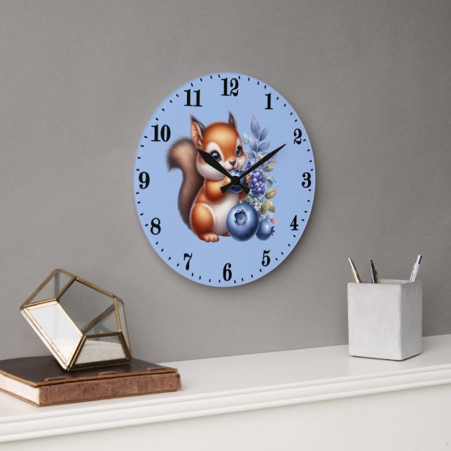 Niedliche Heidelbeerliebhaber Eichhörnchen Uhr (Büro)