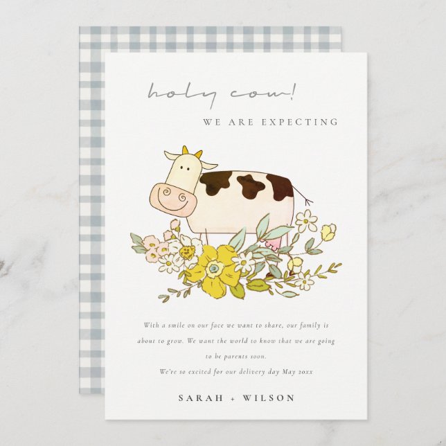 Niedliche Heilige Kuh Farm Blumenkohl-Schwangersch Dankeskarte (Vorne/Hinten)