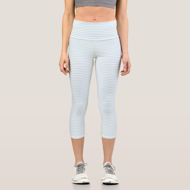 Niedliche, hellblaue Elfenbeinstreifen Capri Leggings (Vorderseite)