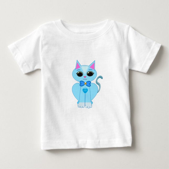 Niedliche, hellblaue Kitty Cat Baby T-shirt (Vorderseite)