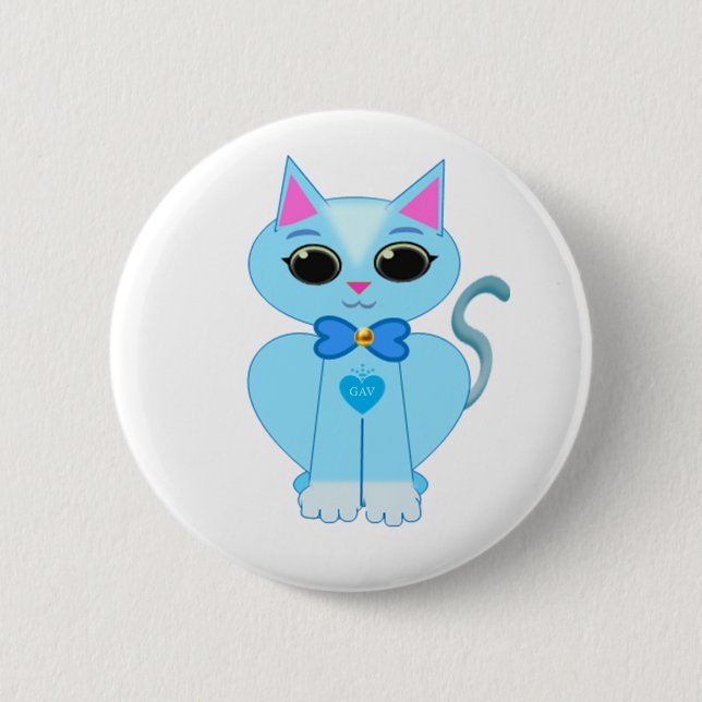 Niedliche, hellblaue Kitty Cat Button (Vorderseite)