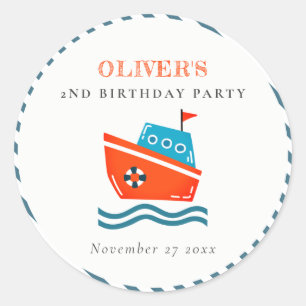 Niedliche, helle Kinder Wasserboot jeden Geburtsta Runder Aufkleber