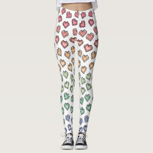 Niedliche Helle Pastel Rainbow Gemstone Herzmuster Leggings