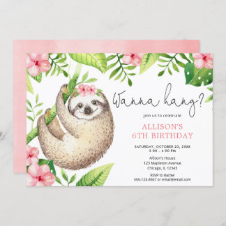 Niedliche, hellrosa grüne Blätter Geburtstagsparty Einladung