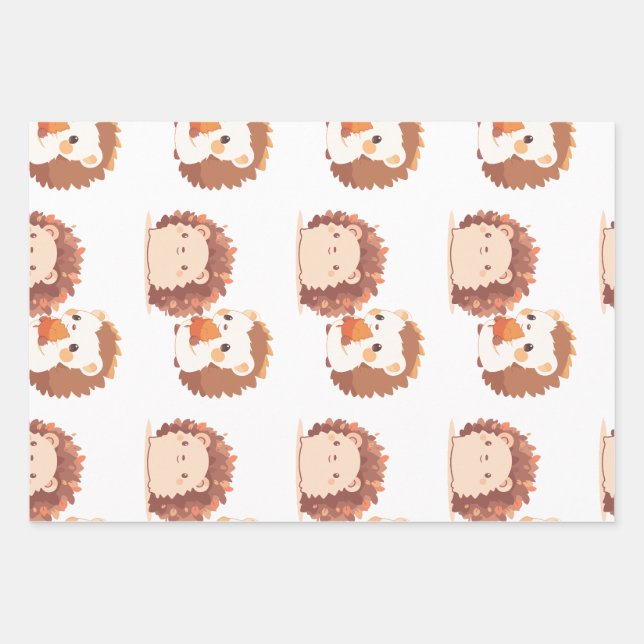 Niedliche Herbst-Igel - Kawaii Fall Forest Animes Geschenkpapier Set (Vorderseite)