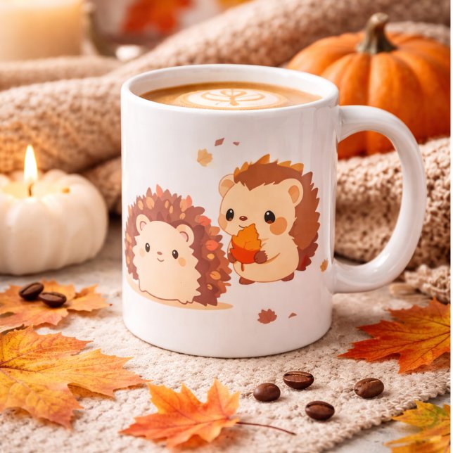 Niedliche Herbst-Igel - Kawaii Fall Forest Animes Kaffeetasse (Von Creator hochgeladen)