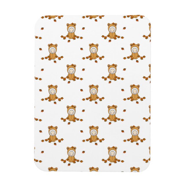 Niedliche Herbstbabys im Muster fallender Blätter Magnet (Vertikal)