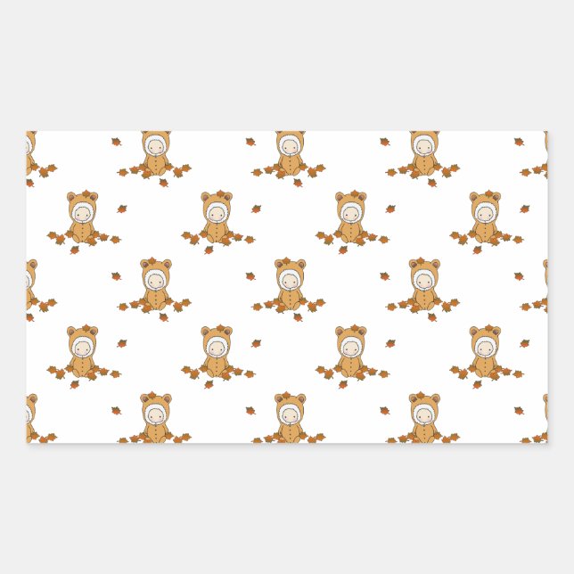 Niedliche Herbstbabys im Muster fallender Blätter Rechteckiger Aufkleber (Vorderseite)