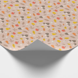 Niedliche Herbstfrüchte, Pilze und Blätter hellbra Geschenkpapier