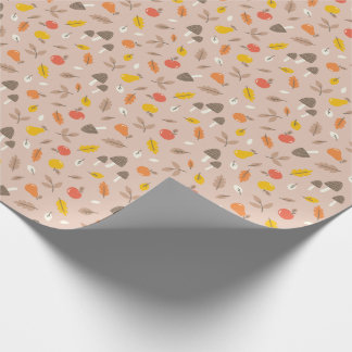 Niedliche Herbstfrüchte, Pilze und Blätter hellbra Geschenkpapier