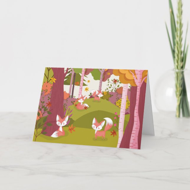 Niedliche Herbstfüchse Feiertagskarte (Vorderseite)